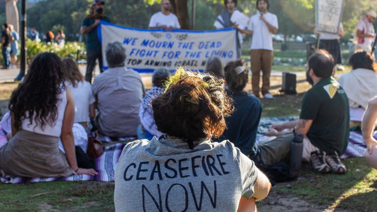 In New York, a pro-Palestinian protest and a remembrance ceremony for Israeli victims were held in close proximity, highlighting the polarised views on the conflict.