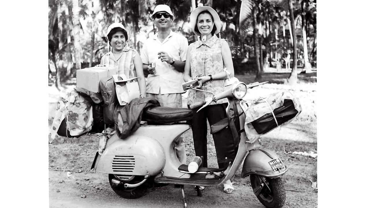 Manekshaw with husband Minoo and cousin Freny Taraporevala on their 1966 scooter trip through south India