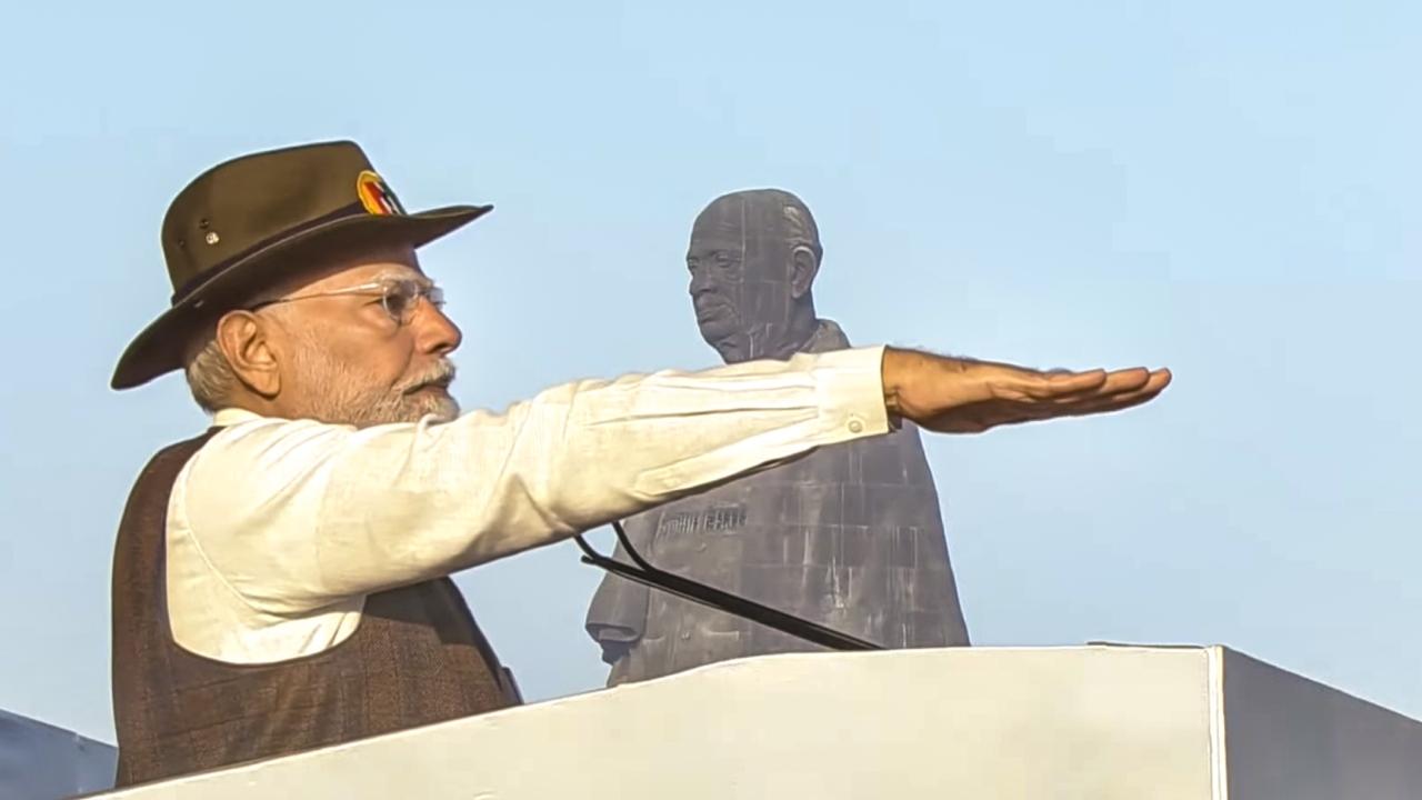 PM Modi also addressed a gathering near the iconic Statue of Unity at Ekta Nagar in Gujarat's Narmada district after paying floral tributes to Sardar Vallabhbhai Patel