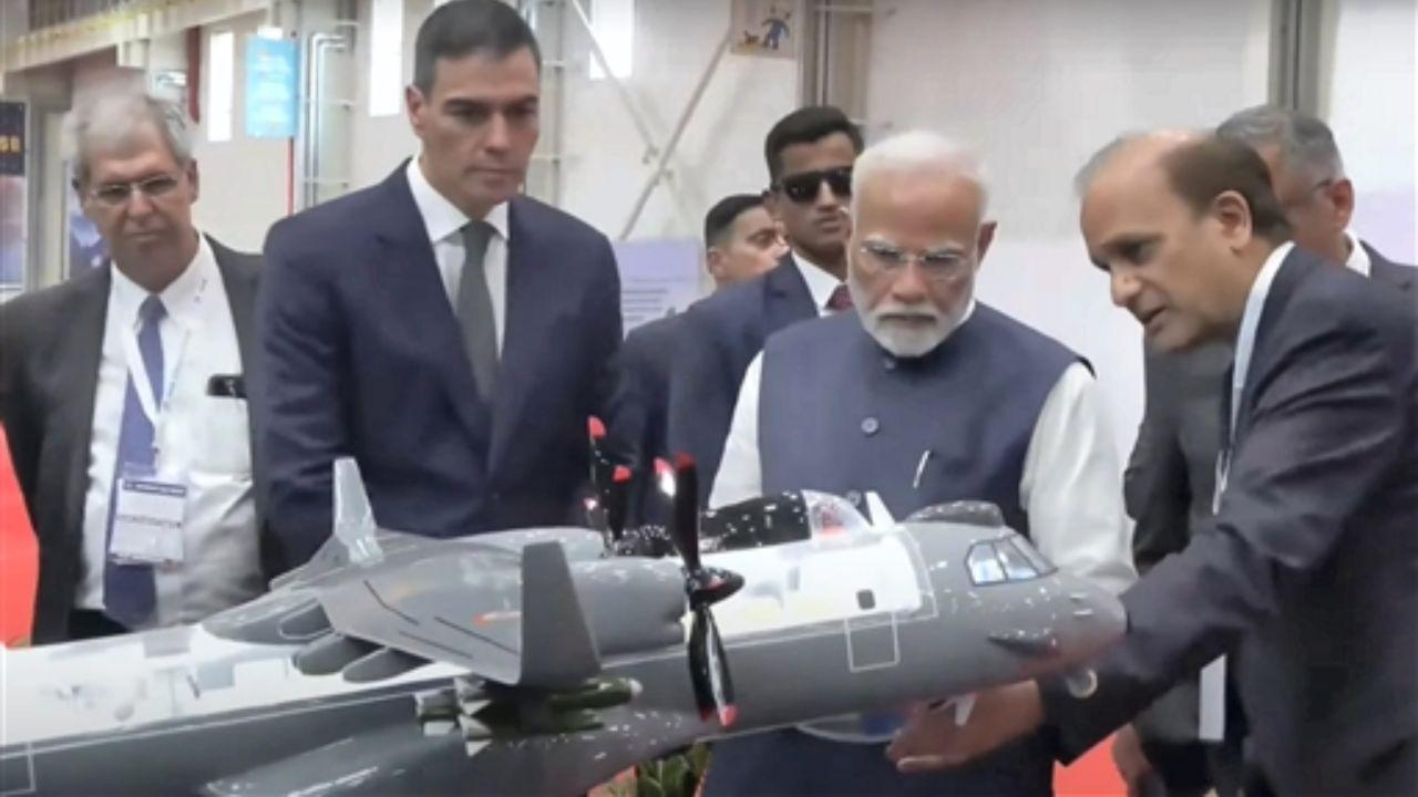The leaders with Tata Sons Chairman Natarajan Chandrasekaran visit the TATA Aircraft Complex after its inauguration