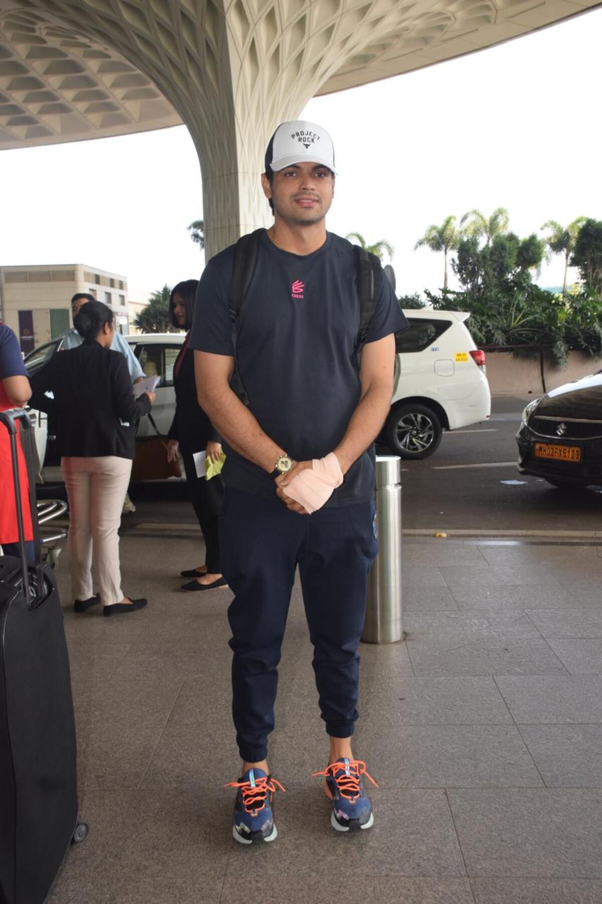 Neeraj Chopra seen at the airport. He has returned from the Diamond League.