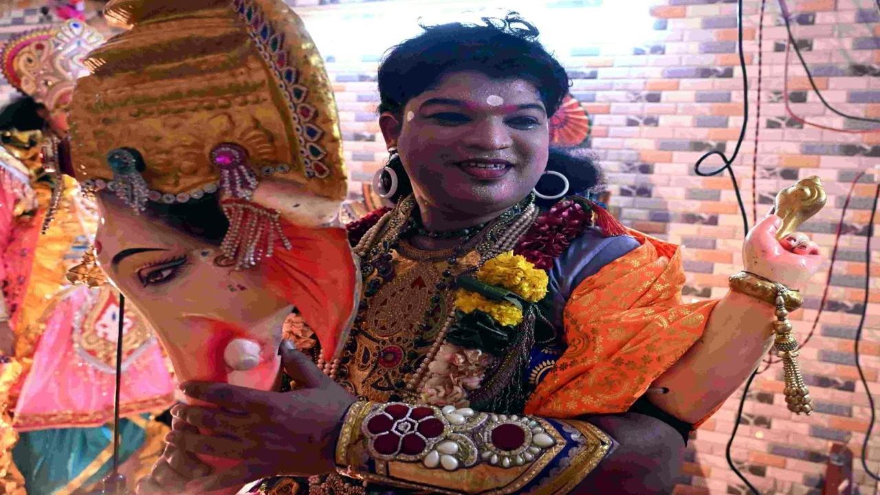 Tambe gets ready to perform in the 'Dashavtar' as Lord Ganpati    