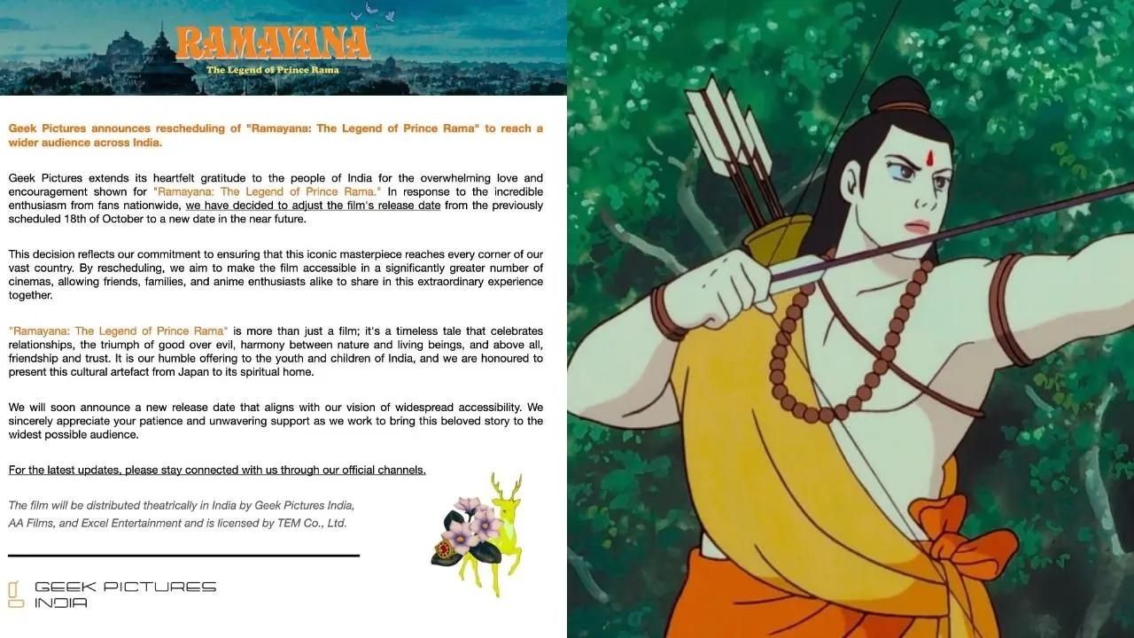 Yugo Sako's 'Ramayana: The Legend of Prince Rama' which was all set for its theatrical release in 4K after 31 years on October 18 is now rescheduled. Audiences will have to wait a little longer. Read full story here