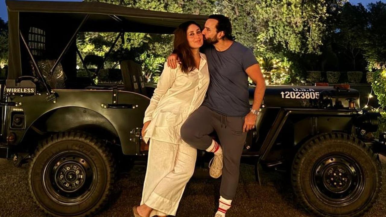 Saif Ali Khan kisses Kareena Kapoor as they celebrate 12th wedding anniversary