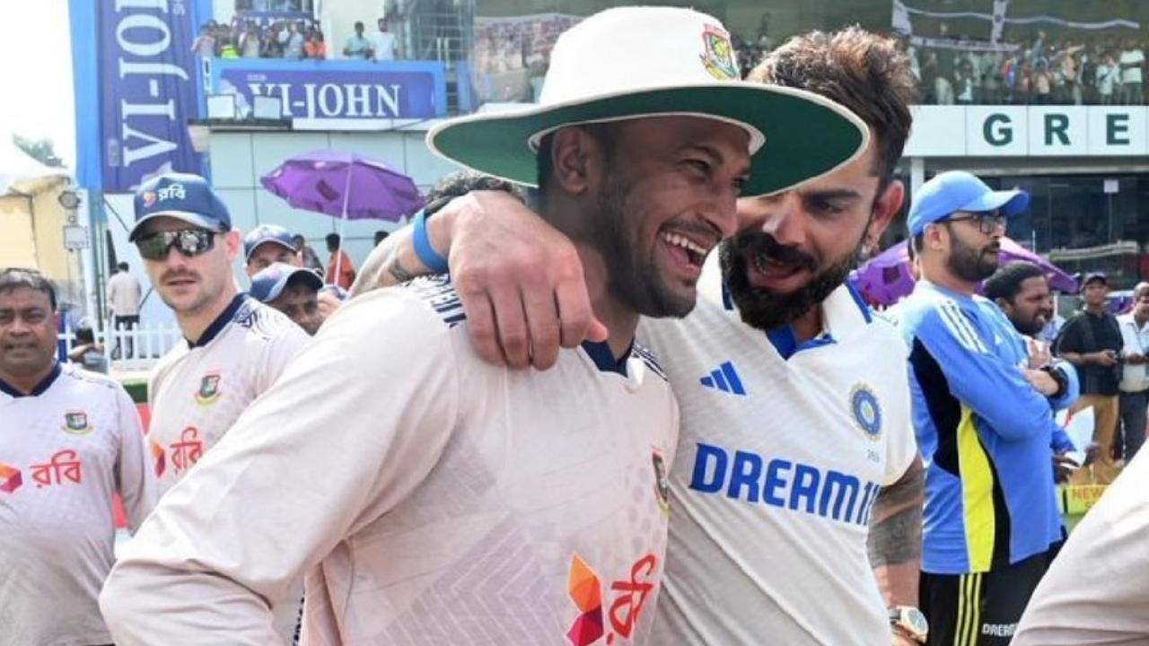 Virat Kohli gifts his bat to retiring Shakib Al Hasan