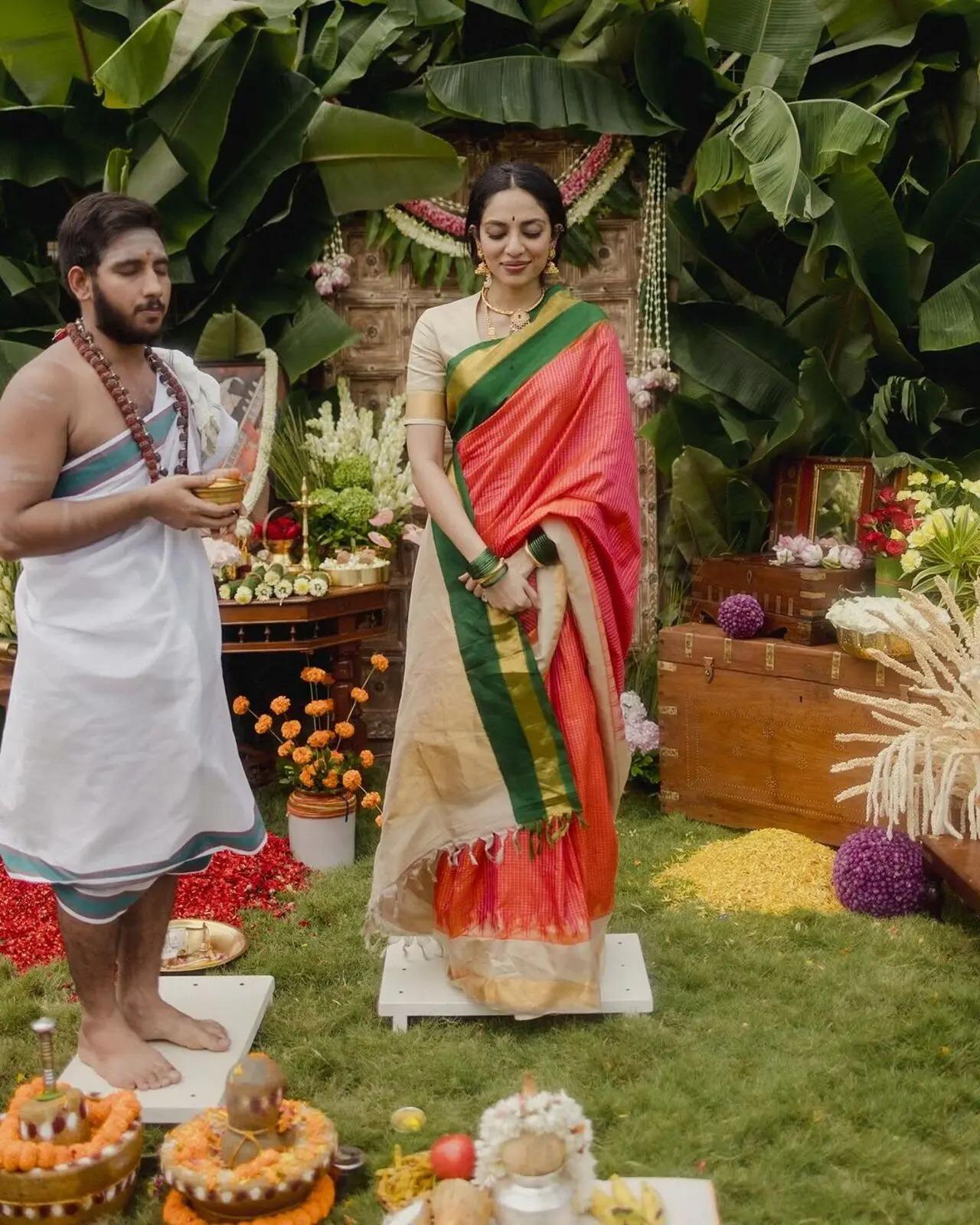 On October 21, Sobhita dropped pictures from her Pasupu danchadam ritual, marking the beginning of the wedding festivities