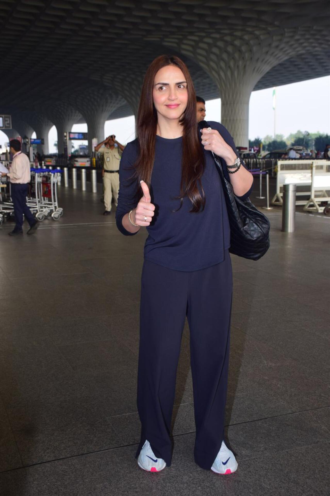 Esha Deol kept it chic in a monotonous ensemble.