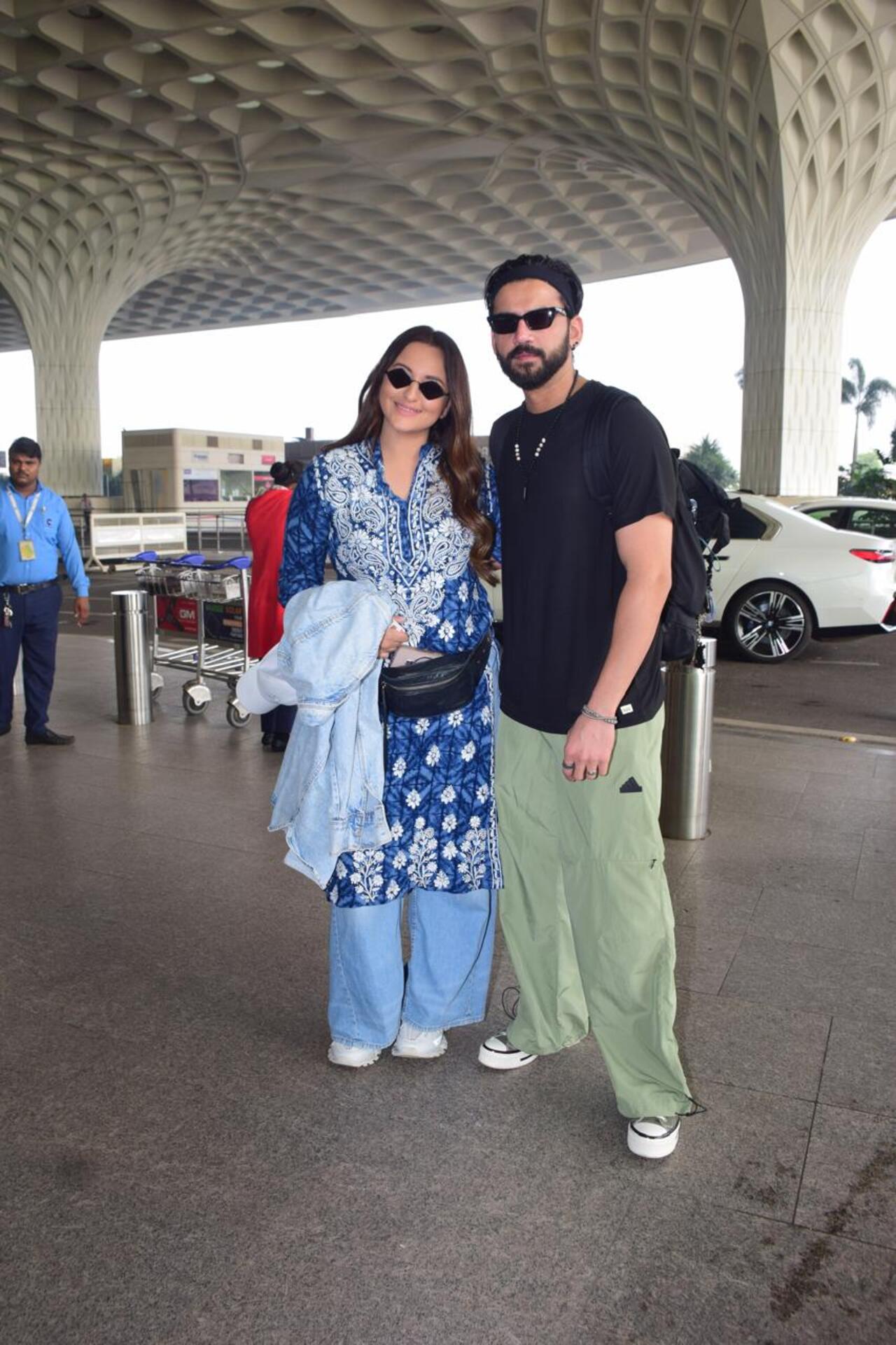 Power couple Sonakshi Sinha and Zaheer Iqbal made a stylish appearance at the airport.