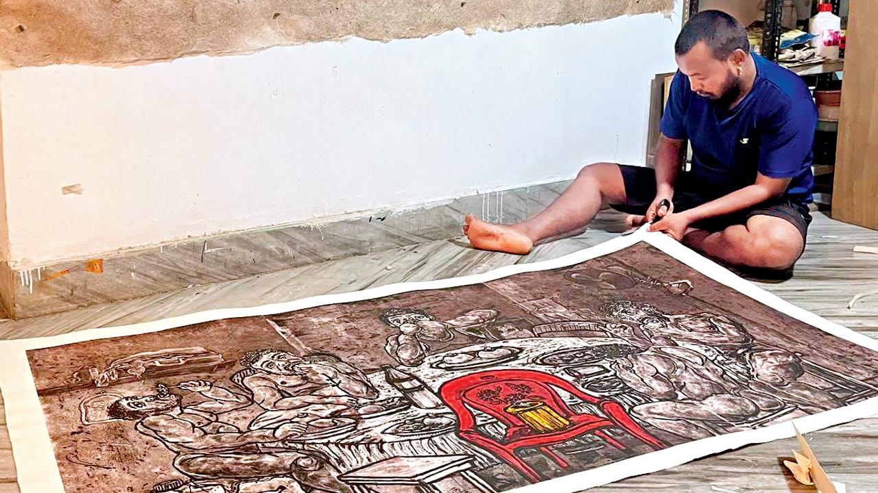 An artist at work in the Kumar Misal Studio