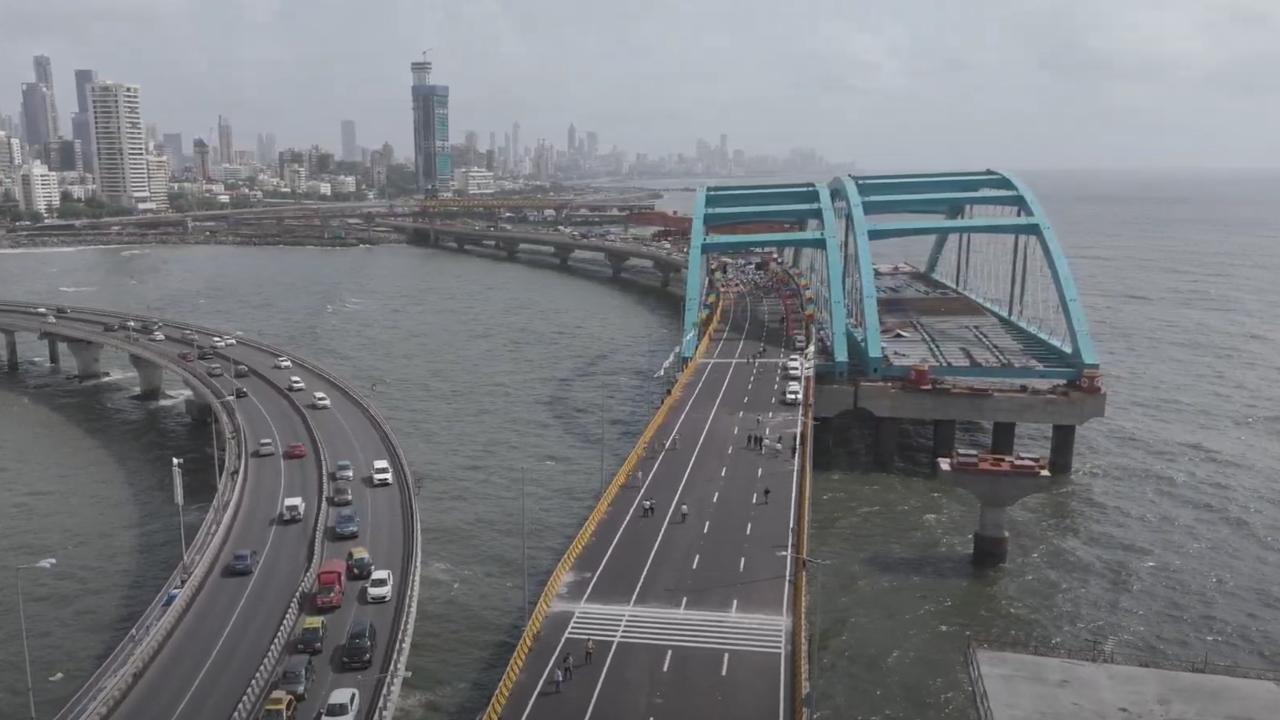 A drone view of the Mumbai Coastal Road connector