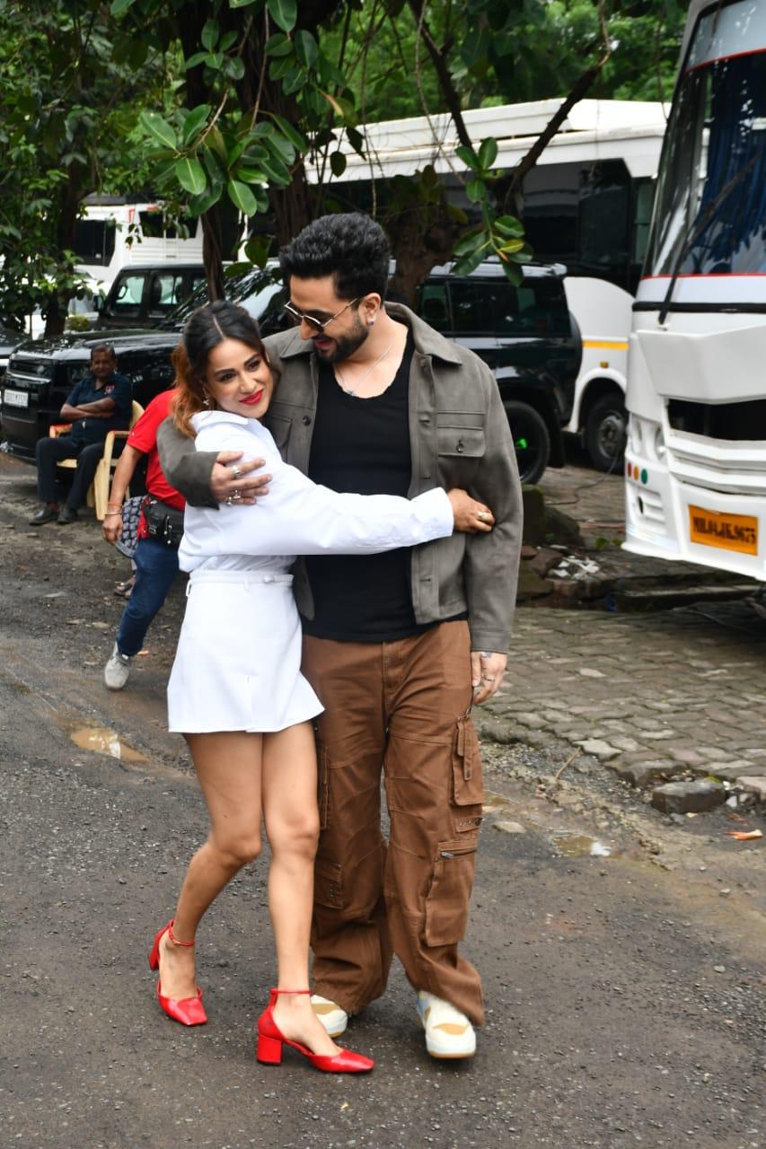 Aly Goni was also clicked; the actor was snapped with Nia Sharma. The duo was seen hugging each other