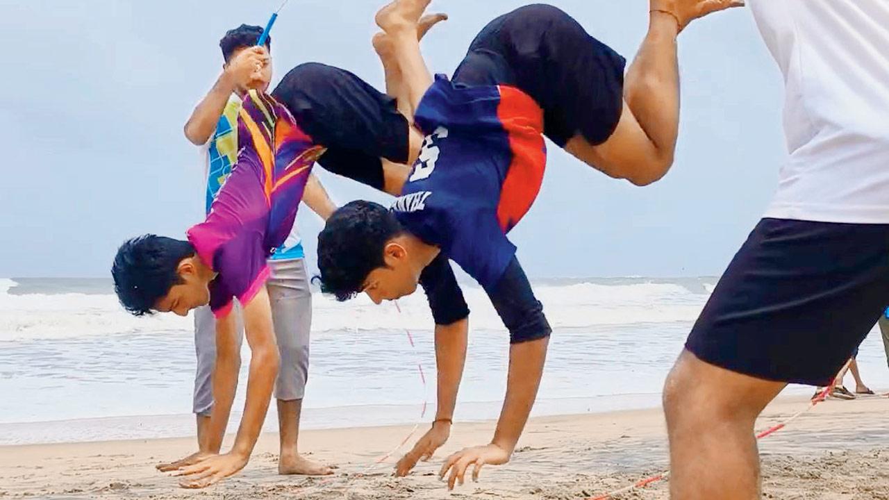 The athletes train at Calangute beach during a trip to Goa
