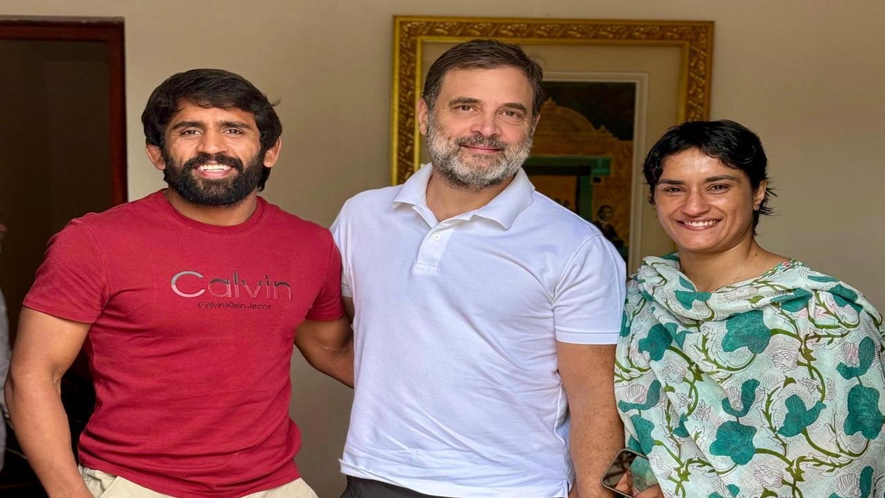 Vinesh Phogat, Bajrang Punia meet Rahul Gandhi amid speculation over entering poll fray from Haryana