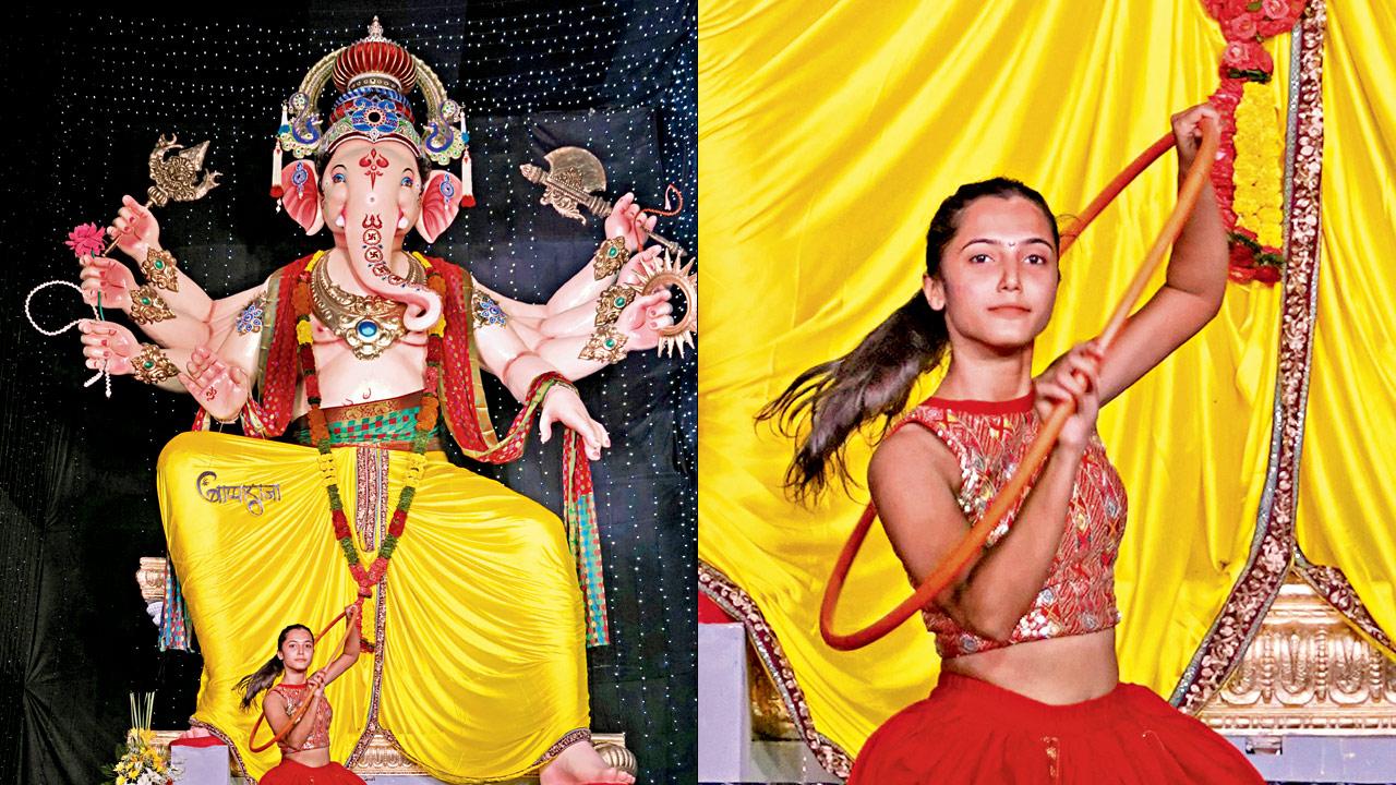 Shivani Dhopawkar performs before an idol in Girgaon