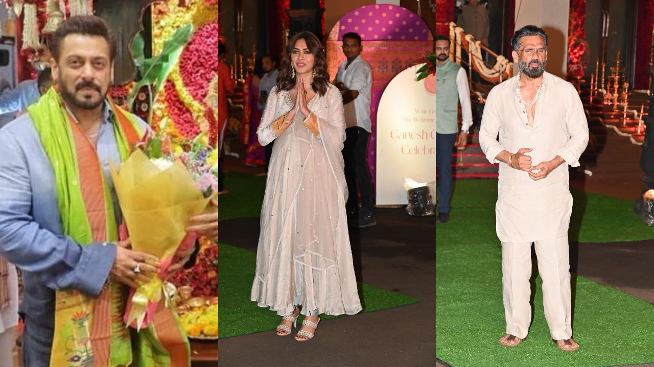 Stars at Eknath Shinde`s Ganpati celebrations. Pic/Yogen Shah