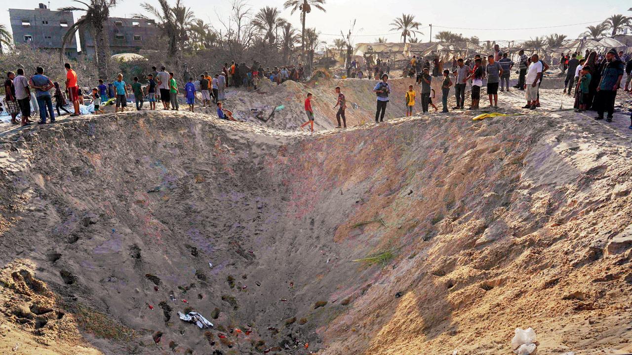 A huge crater caused by an Israeli airstrike