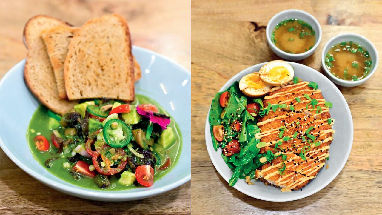 Five mushroom aguachile and Katsu chilli chicken