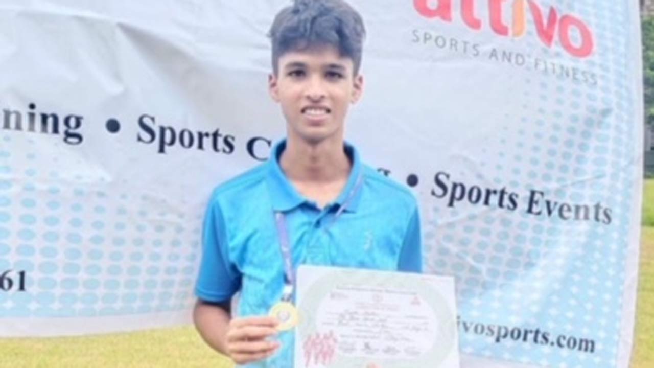 Kaydin Prabhu with his certificate and gold medal at the district meet at SAI, Kandivli, on Saturday