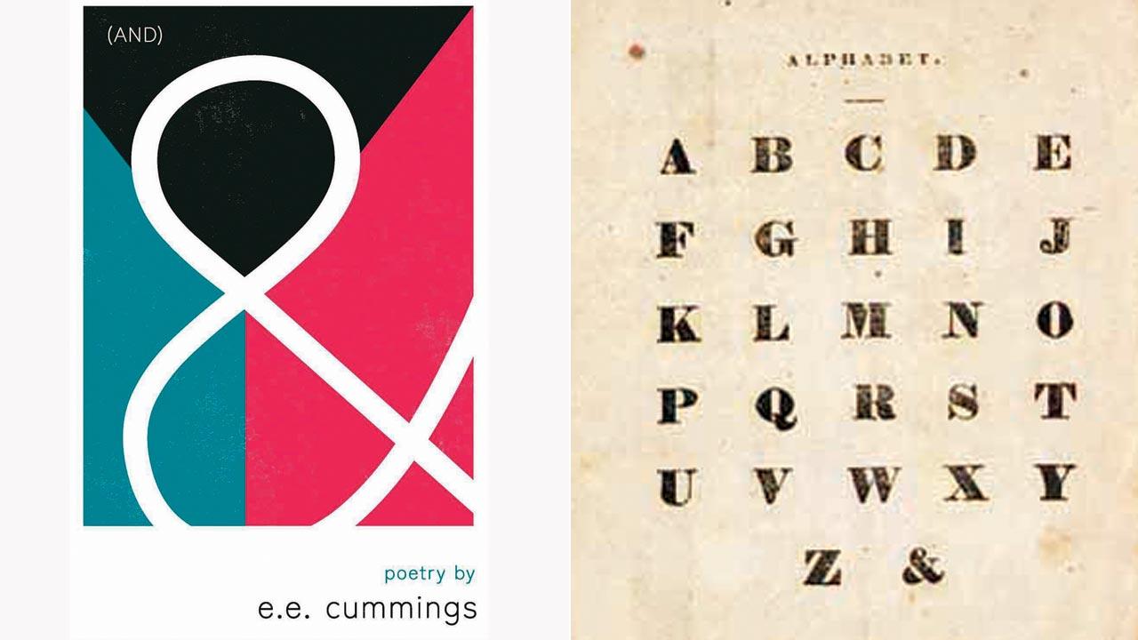 Cover of EE Cummings’s poetry book comprising 25 poems; (right) The English alphabet including the ampersand
