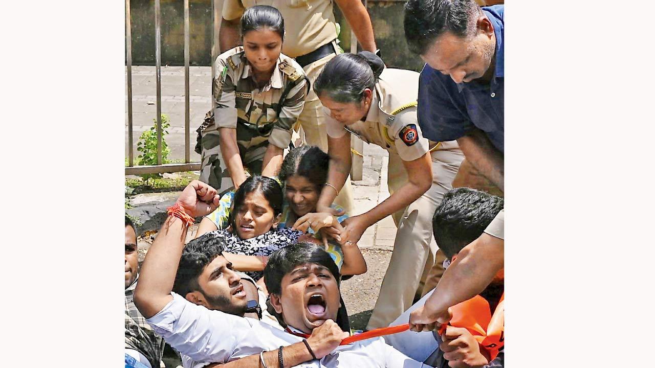 ABVP staged a protest last week at MU  against the university’s decision to postpone the senate elections. Representational pic/Ashish Raje