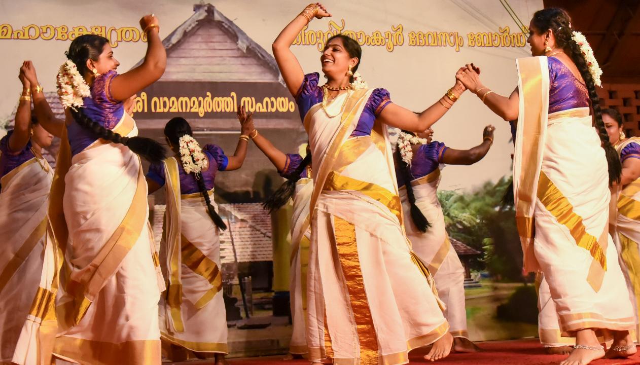 Caparisoned elephants participate in the 'pooram' festival as part of the Onam celebration, at Thrikkakara Mahadeva Temple in Kochi.