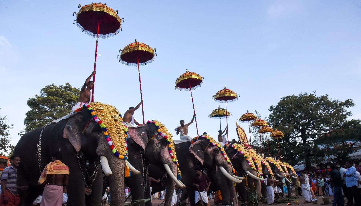 People gather at the SM Street during the Onam celebration, in Kozhikode.