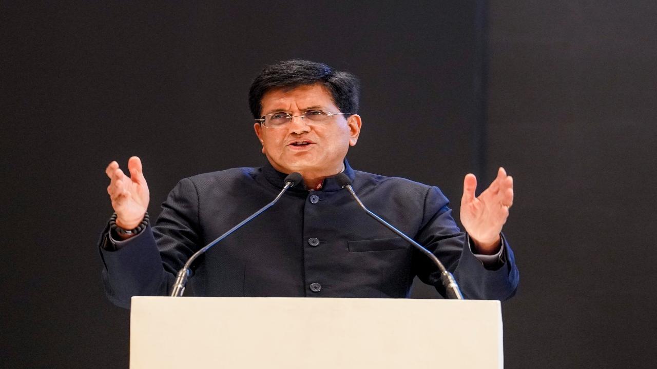 Commerce Minister Piyush Goyal addresses the India-UAE business forum in Mumbai on Tuesday