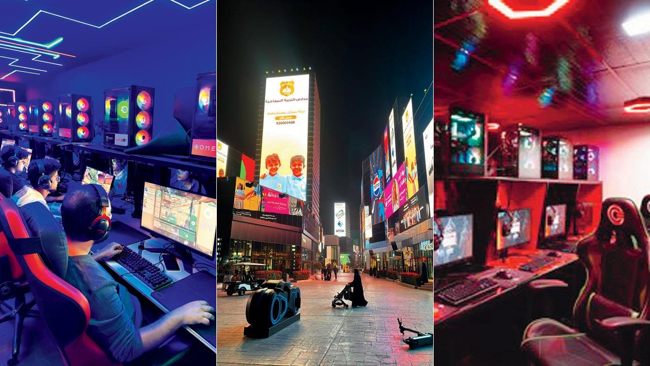 Gamers at Naidu’s space; the gaming village in Riyadh; The PC gaming setup at the Goregaon gaming zone 