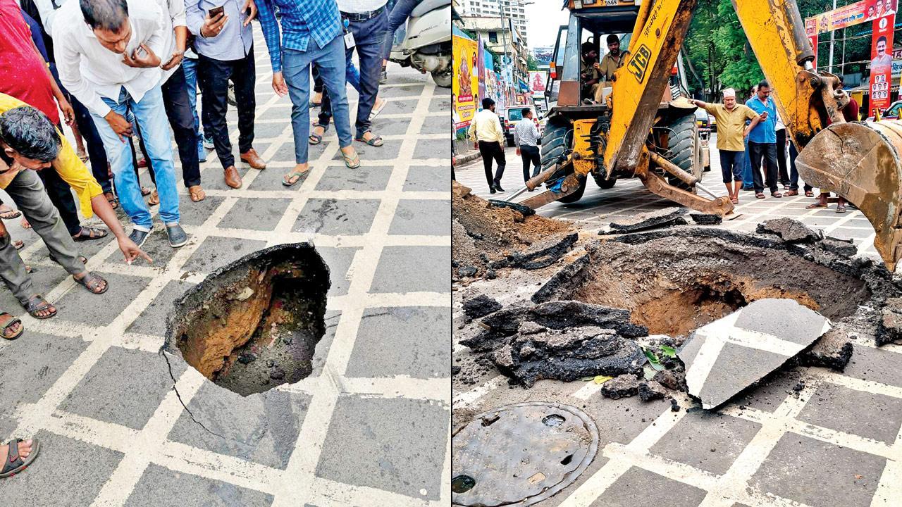 Mumbai: Road caves in at Prabhadevi due to pipe leak; car trapped