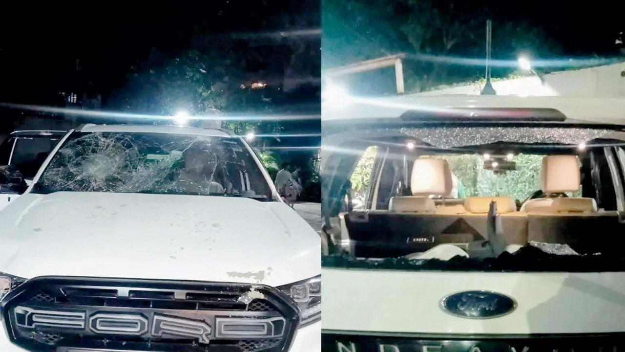The car that was vandalised by locals after the accident