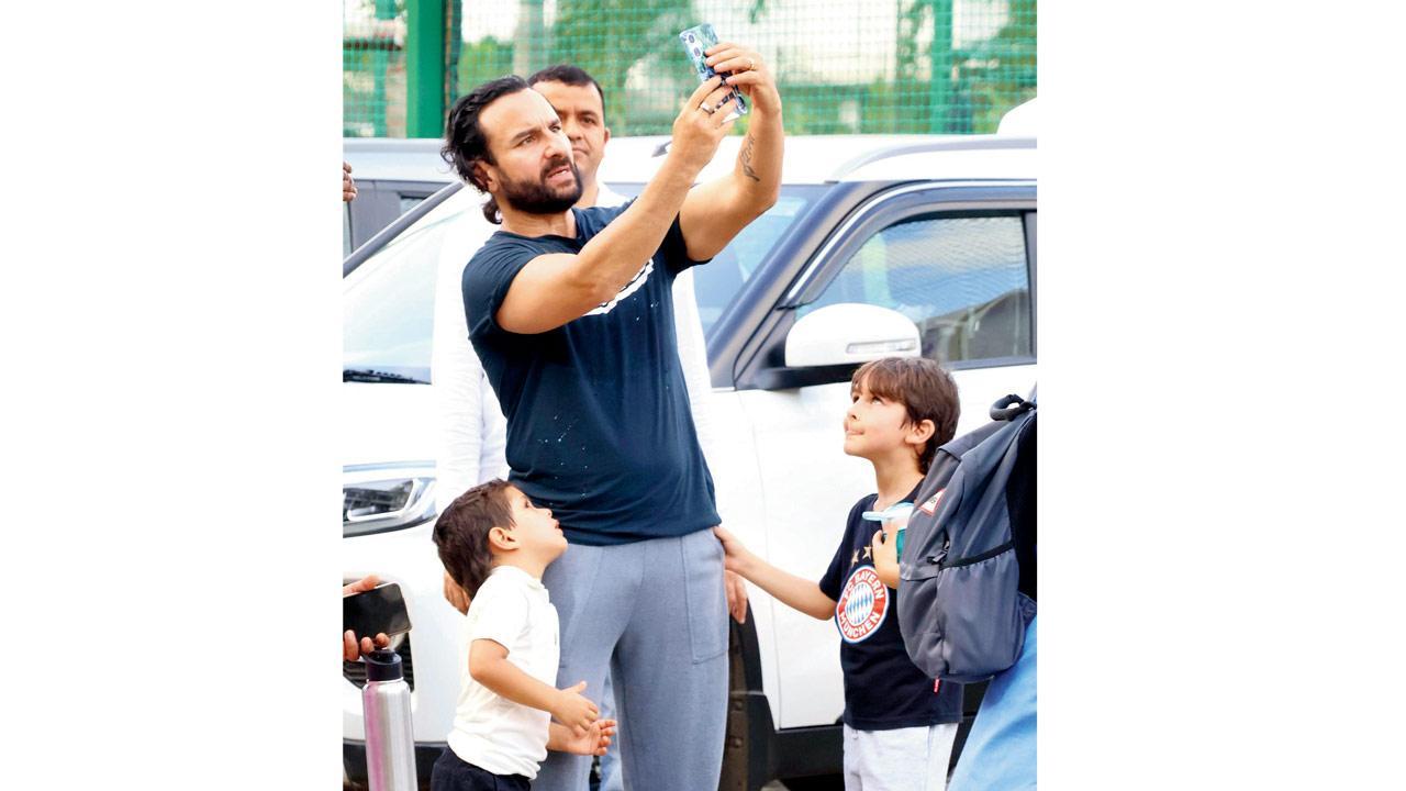 Up & About: Taimur and Jeh try to get in Saif Ali Khan's selfie frame