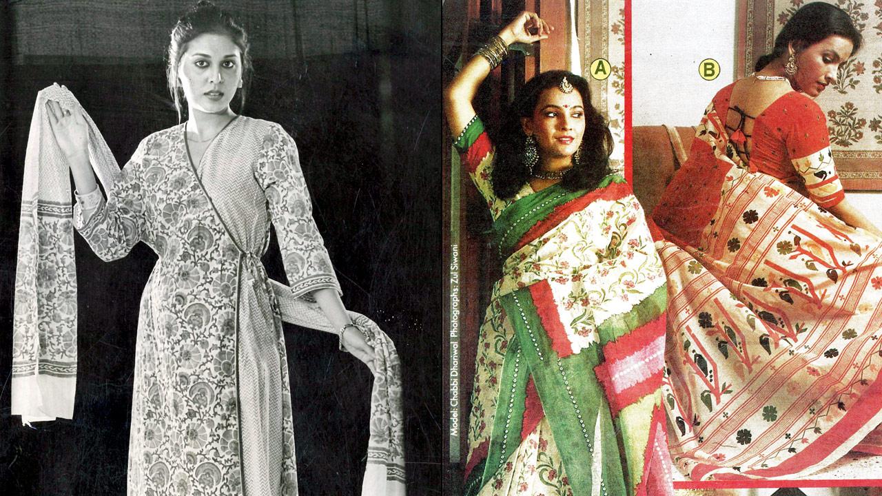 Block printed salwar kameez. Pic Courtesy/Jitendra Arya (right) A panel from an advertising campaign from the 1980s