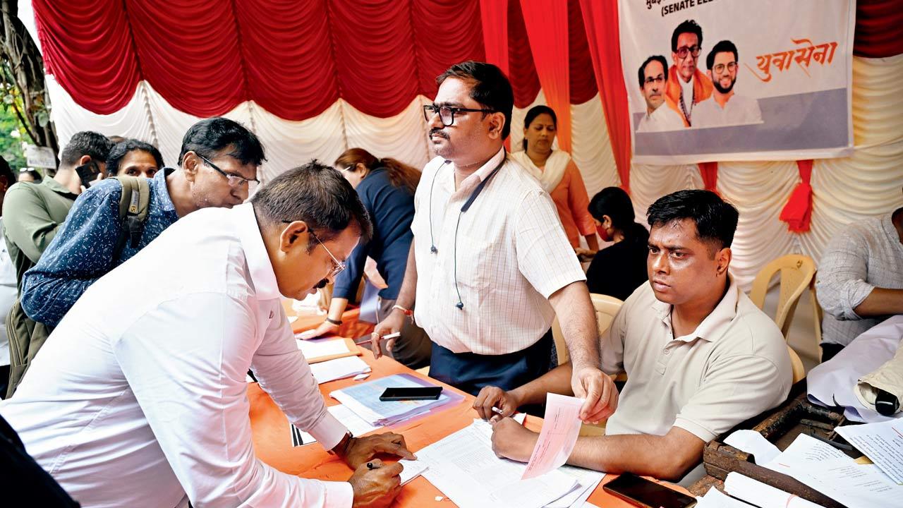 Voting for the Senate election at Kirti College, Dadar. Pic/Kirti Surve Parade