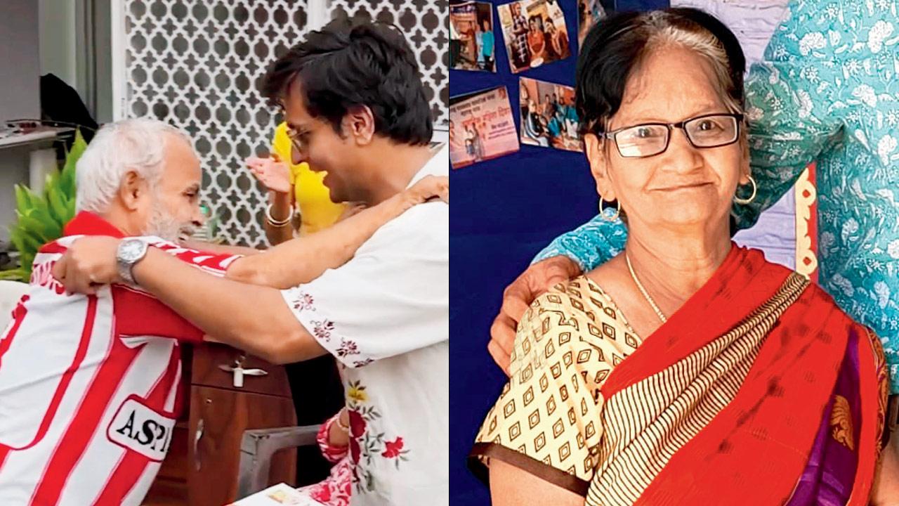 Lokare (in white) at a previous event for senior citizens; (right) Leena Dighe