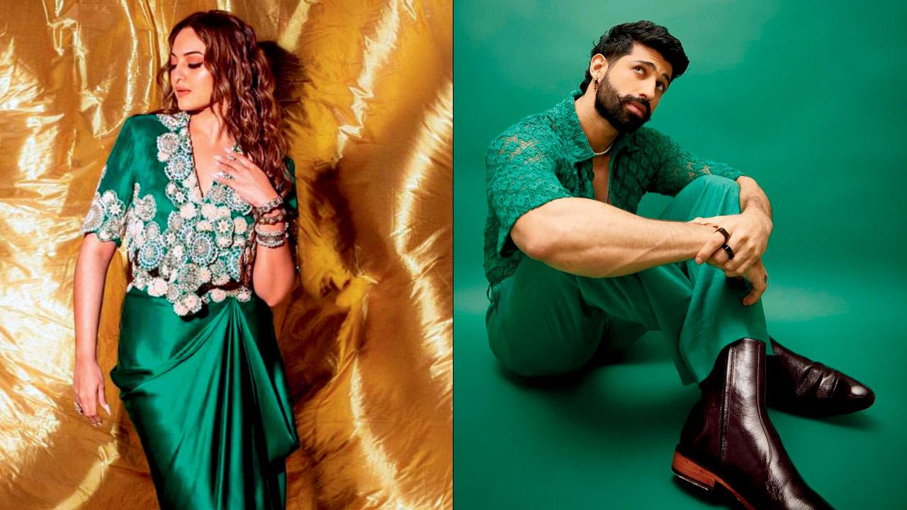 Fabrics with a sheen work accentuate this colour as Sonakshi Sinha demonstrates (right) Aashim Gulati in a minimal look. PICS COURTESY/INSTAGRAM