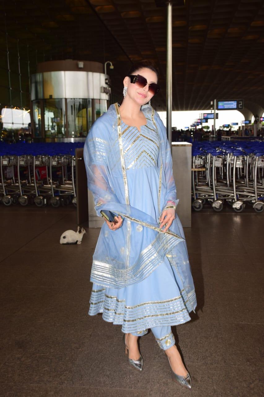 Urvashi Rautela wore a stunning blue suit for her airport look