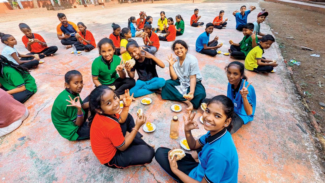 Kids enjoy a hearty meal post-practice