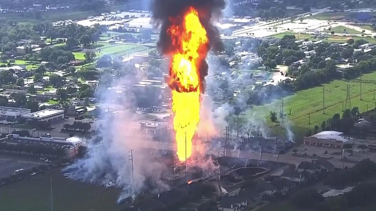 Pipeline explosion near Houston erupts in a towering flame, forcing evacuations