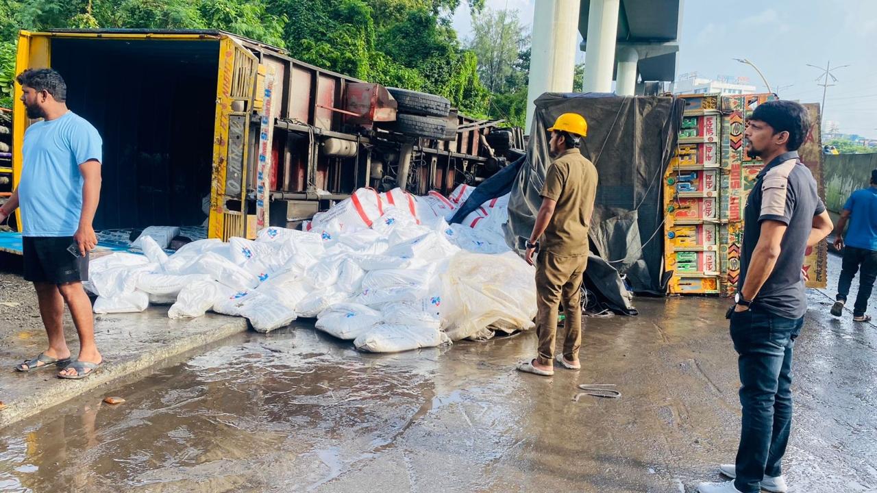 The accident occurred in the Patlipada area around 7.30 am when the truck laden with 34 tonnes of a chemical was on its way from Nhava Sheva to Bawal in Haryana, said Yasin Tadvi, Thane civic body's chief of Disaster Management Cell