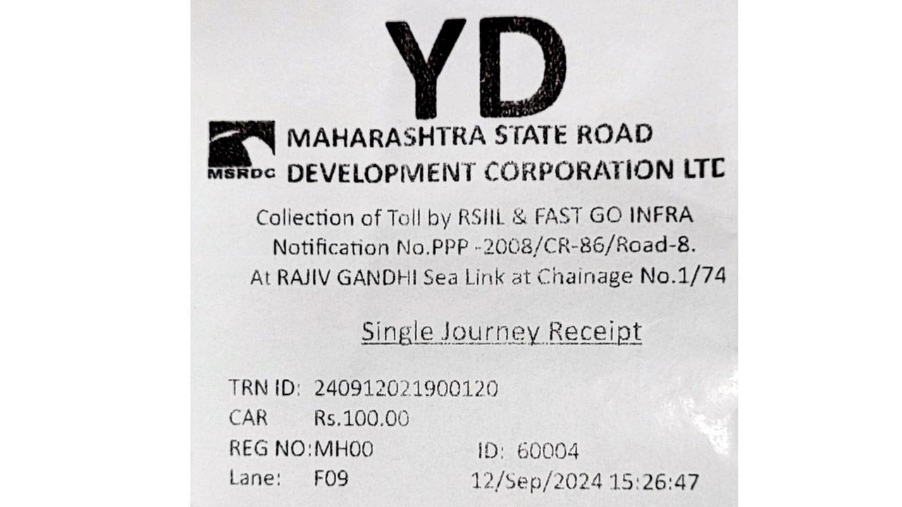 Toll receipt after travel on new connector