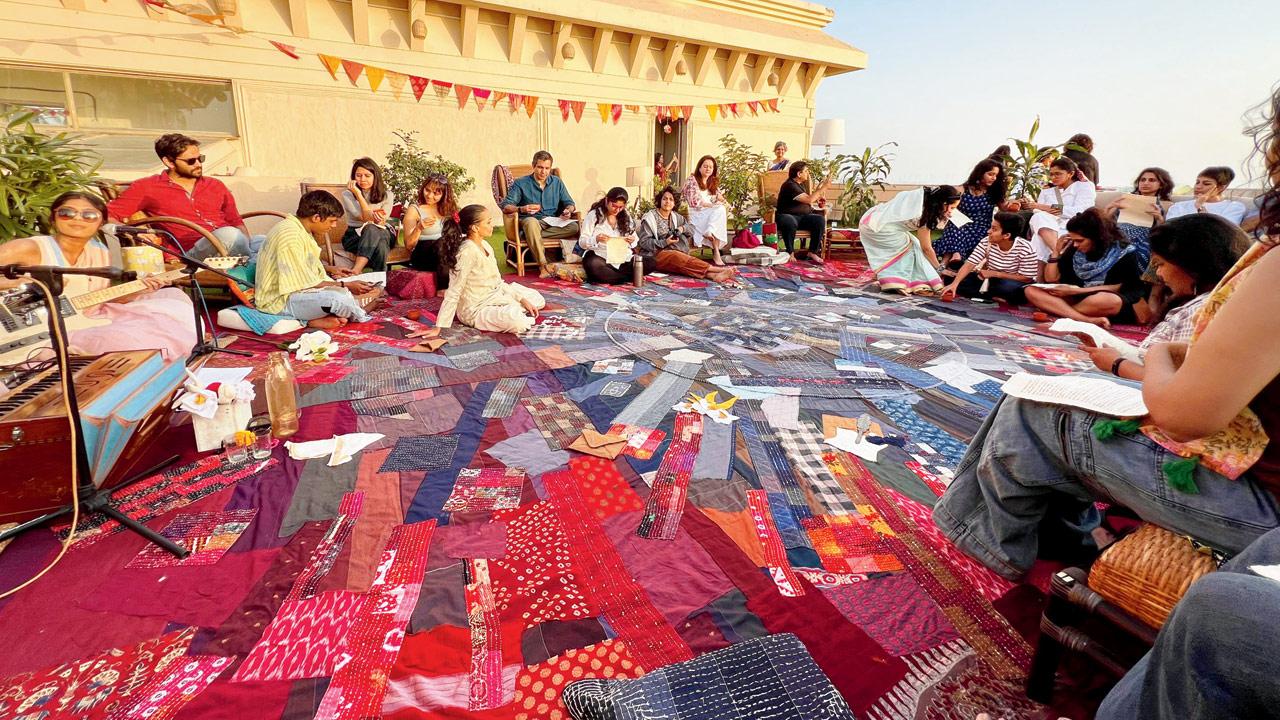 Participants at an outdoor session of the readings