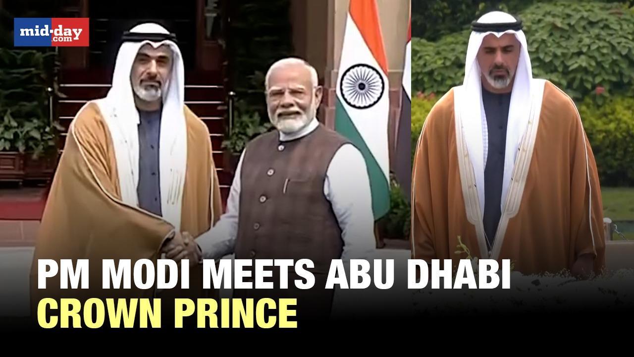 PM Modi meets Abu Dhabi crown prince in Delhi, Latter pays homage to Gandhi Ji