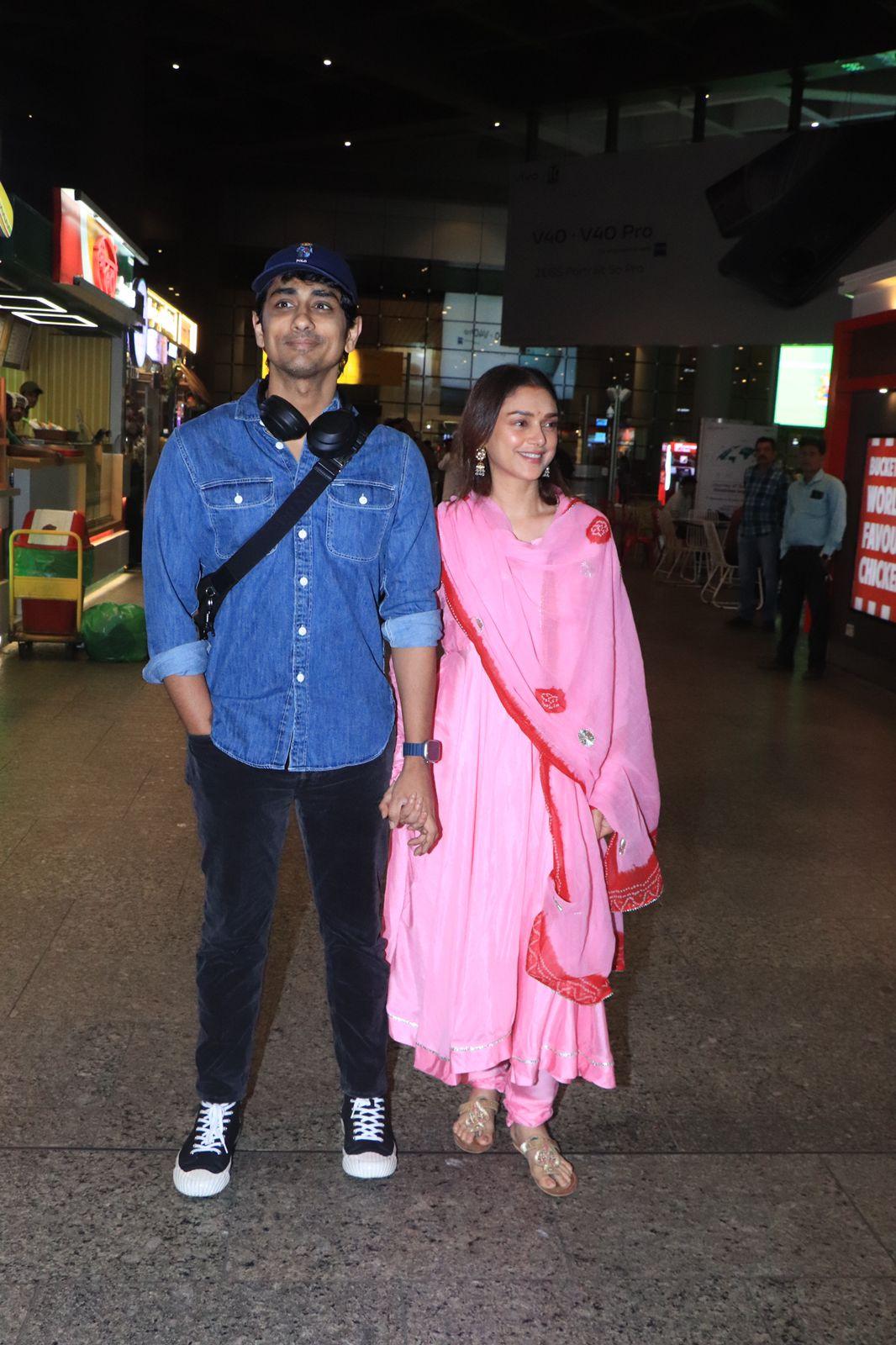 Siddharth and Aditi Rao Hydari were spotted together at the Mumbai airport for the first time after their marriage