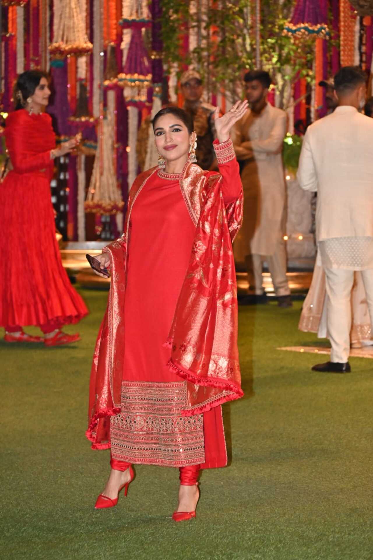 Bhumi Pednekar looked elegant in a classic red salwar suit for the occasion