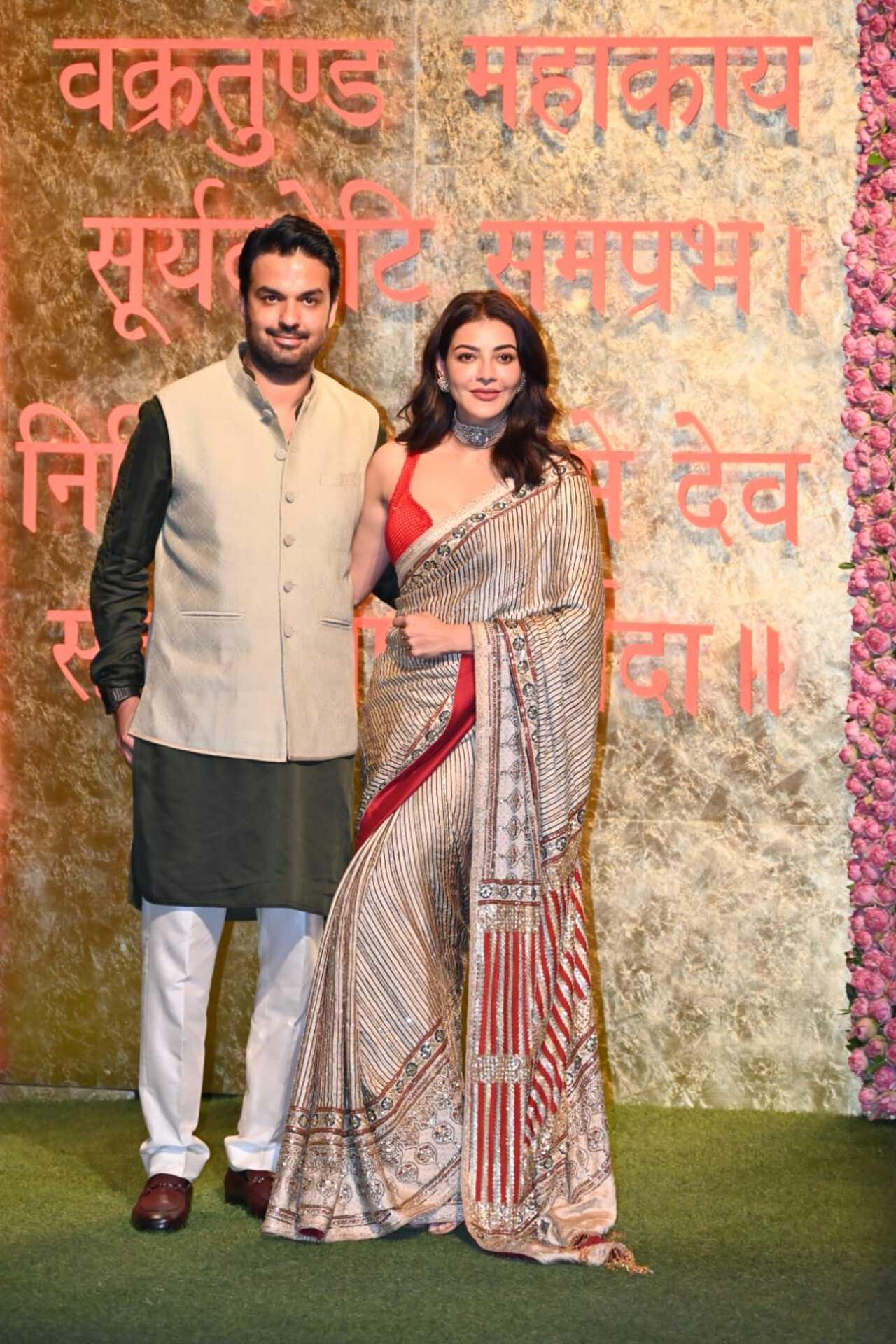 Kajal Aggarwal looks mesmerising in a saree as she arrives with her husband Gautam