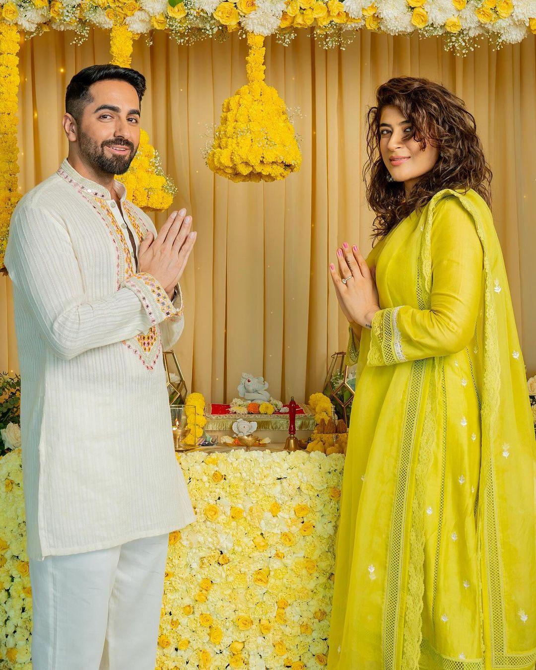 Ayushmann Khurrana and Tahira Kashyap welcomed Ganpati home for Ganesh Chaturthi, posing with their beautifully adorned idol