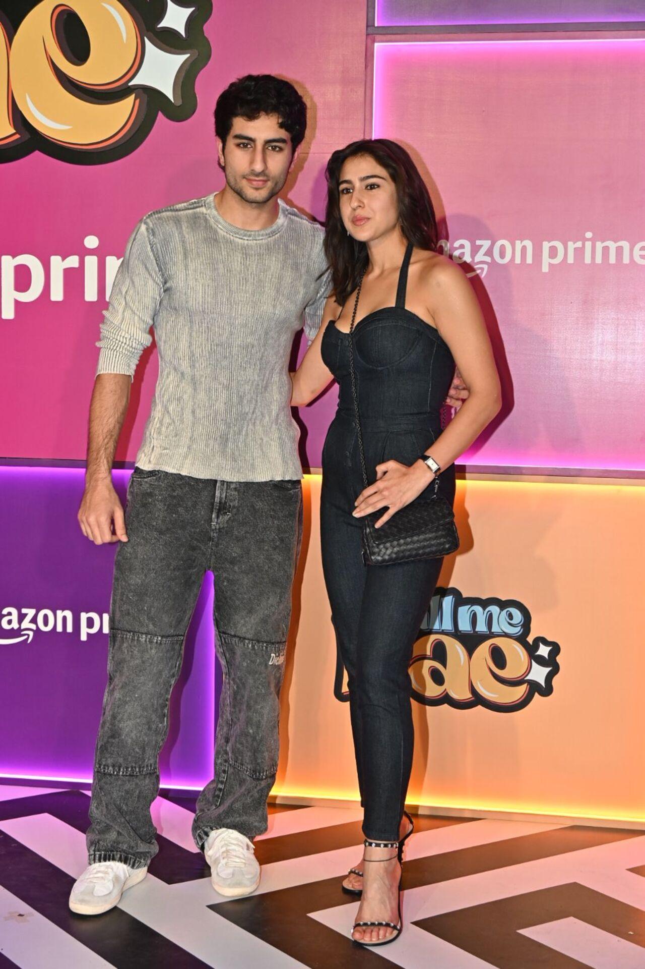 Siblings Ibrahim and Sara Ali Khan strike a pose for the paparazzi