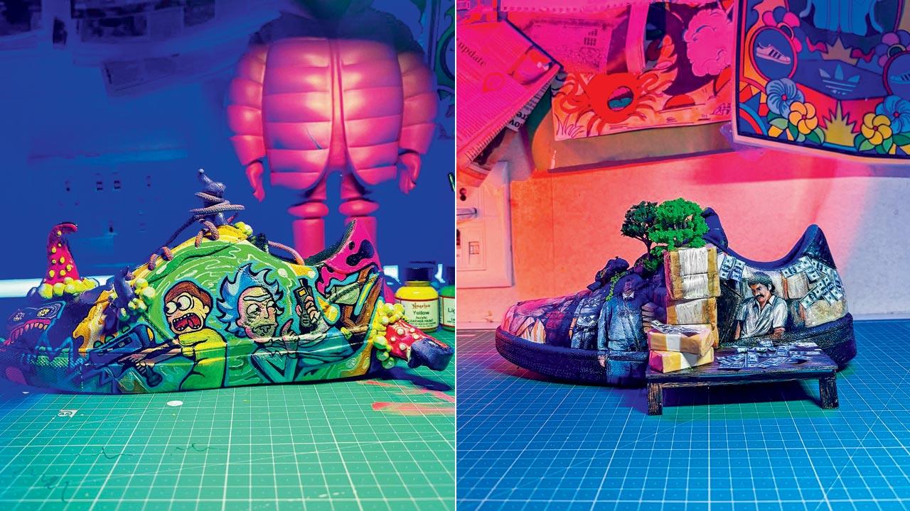 The Rick and Morty and (right) Pablo Escobar sneakers