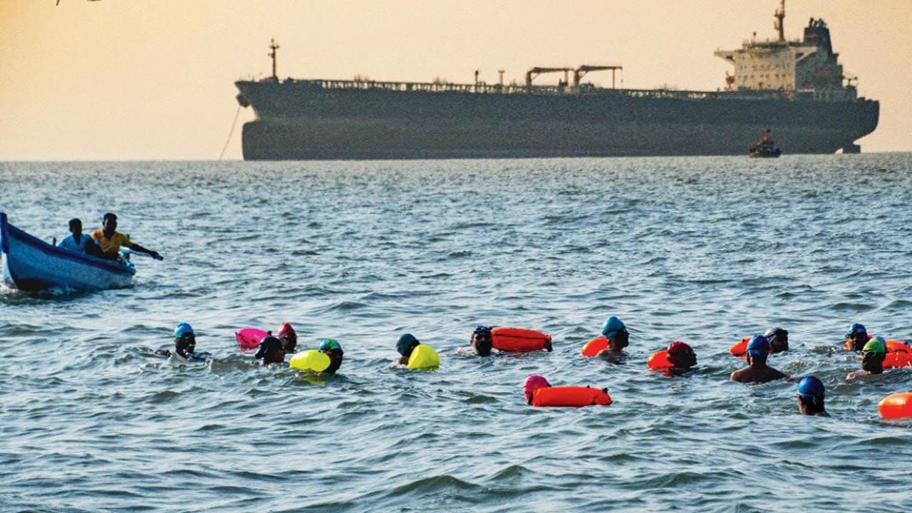 Swimmers at a previous open water swimming session off the city’s coast