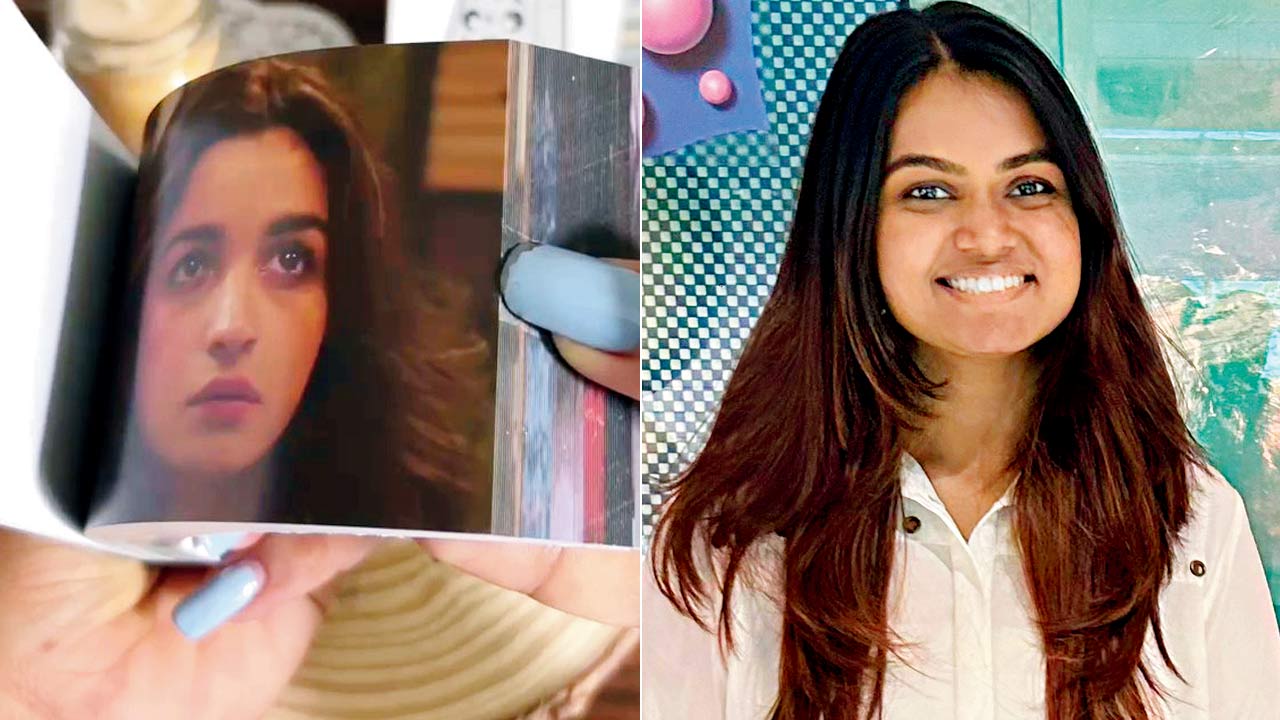 A page features a scene from Dear Zindagi (2016); (right) Krisha Shah